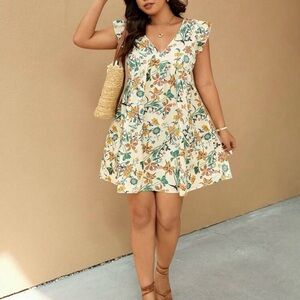 SHEIN Cream Floral Midi Dress
